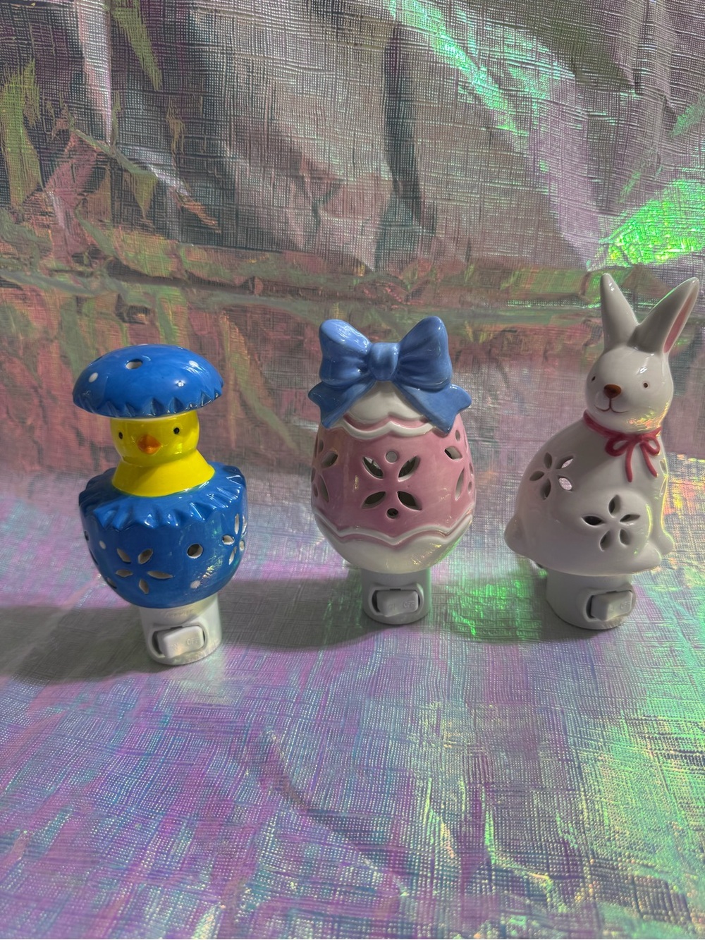 Easter Ceramic Night Light Set - Blue, Pink, White